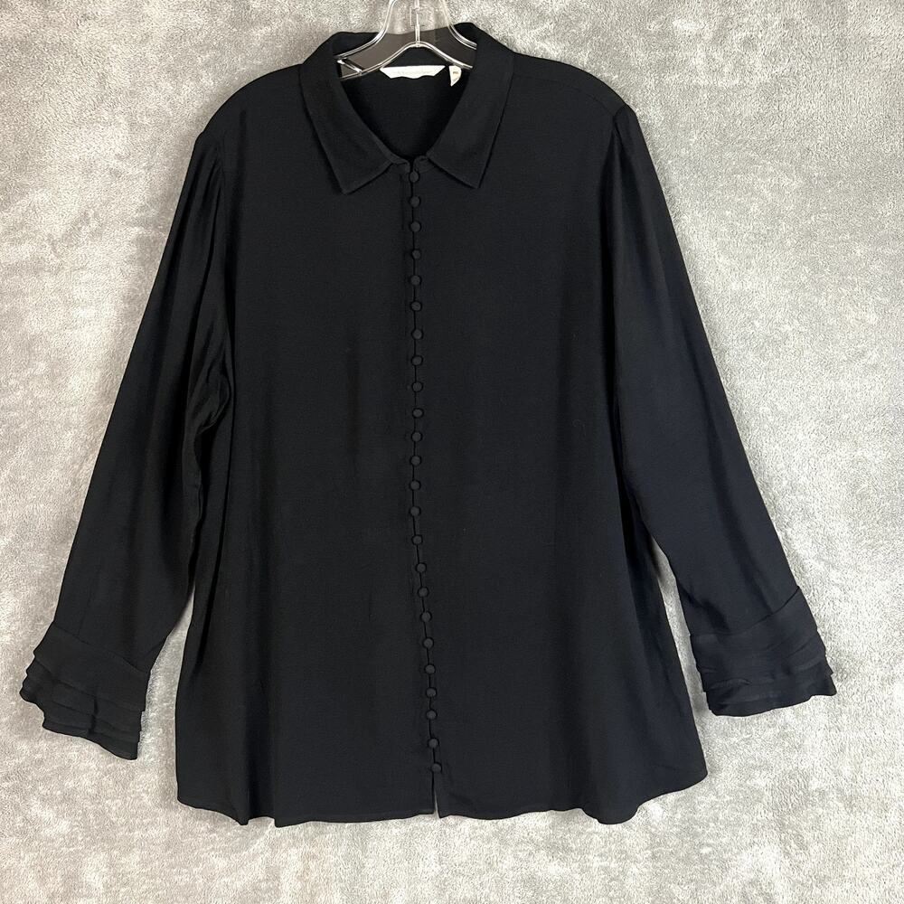 Soft Surroundings Button Up Blouse Womens XLP Black Ruffle Sleeve‎ Artsy Boho